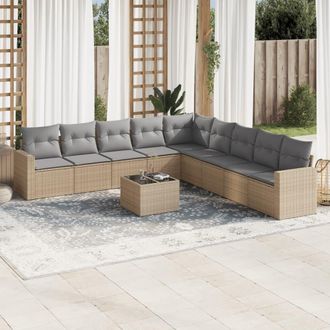 vidaXL Juego De Sof&aacute;s Jard&iacute;n Con Cojines Beige 10 Pzas Rat&aacute;n Sint&eacute;tico Vidaxl