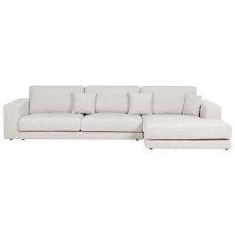 Beliani Sof&aacute; Esquinero Estilo Minimalista Tapizado En Tela Con Cojines Adicionales 4 Plazas A La Izquierda En Color Blanco Lofoten