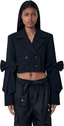 Ganni Cropped Blazer - Dames - Blazers - Zwart - S - Leer - Jassen