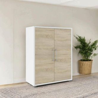 Dmora Dmora - Aparador Leocadie, Buf&eacute; De Sal&oacute;n, Aparador De Sal&oacute;n, Despensa De Cocina, 89x40 H113 Cm, Blanco Y Roble