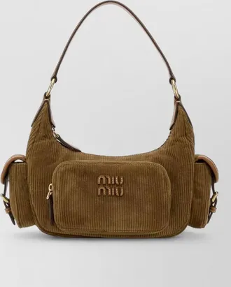 Miu Miu corduroy shoulder bag front pocket strap