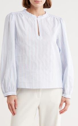 Parker The Alora Stripe Long Sleeve Cotton Top in Kentucky Blue at Nordstrom Rack, Size Xx-Large