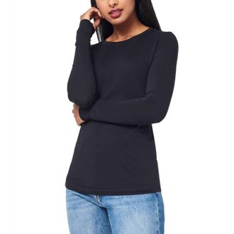 Lilla P Layering Long Sleeve Crewneck Top In Black