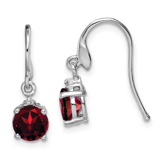 Diamond2Deal Sterling Silver Rhodium Plated Round Garnet and Diamond Wire Earrings