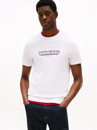 Tommy Hilfiger T-Shirt TOMMY HILFIGER BRAND LOVE HILFIGER TEE, Herren, Gr. XXL, weiss (wei&szlig;), Single Jersey, Obermaterial: 100% Baumwolle, regular fit, Rundhals, Shi