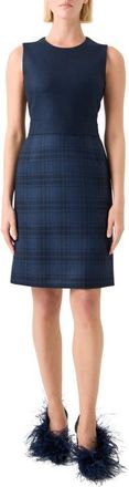 Akris Check Wool Sheath Dress in Denim-Black at Nordstrom, Size 16