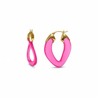 Gold & Honey Womens Curb Link Lucite Birthstone Hoop Earrings In October - Pink Tourmaline