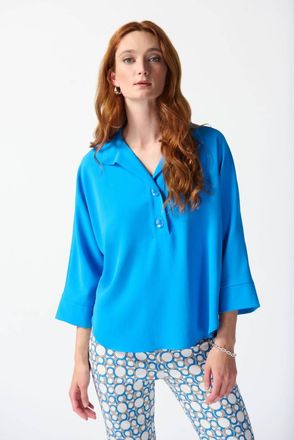 Joseph Ribkoff Buttoned Collar Boxy Top In French Blue
