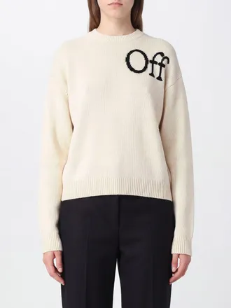 Off-white Maglia girocollo in misto lana con logo intarsiato a contrasto