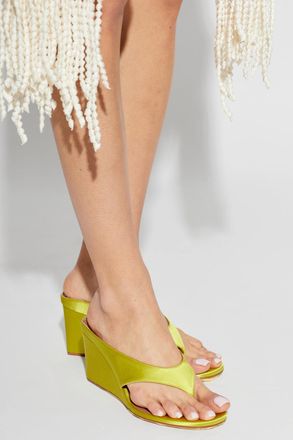 Alaia Satin Wedge Mules, Womens, Green
