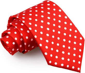 DQT Woven Polka Dot Classic Patterned Fashion Casual Neck Tie for Men in Red