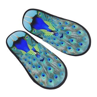 Generic Fluffy Slippers Peacock Print Fuzzy Slippers Casual Unisex Slipper For Travel Mens Guest L