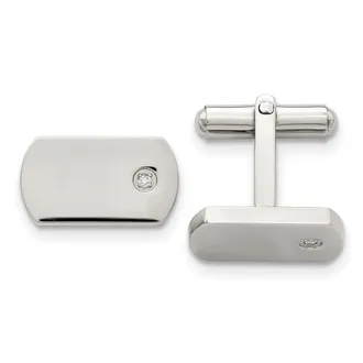 Diamond2Deal Stainless Steel Polished Diamond Accent Cufflinks