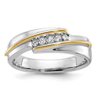 Diamond2Deal 14k Two-tone Lab Grown Diamond 5-Stone Band Ring 0.16Ct Clarity- VS Color- G-H