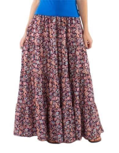 Jupe Mi-mollet Coline - Taille M, Bleu Floral élastique, Fait Main En Inde, Neuve