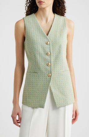 Elie Tahari The Abigail Cotton Tweed Vest in Denim Blue/Golden Hour at Nordstrom, Size 14
