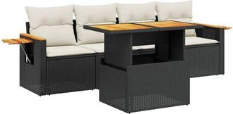 vidaXL Vidaxl - Set De Muebles De Jard&iacute;n 5 Pzas Y Cojines Rat&aacute;n Sint&eacute;tico Negro