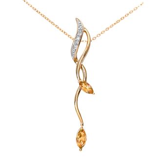Diamant L'éternel Womens 9ct Yellow Gold Diamond and 0.35ct Citrine Drop Pendant and 18 Chain - One Size