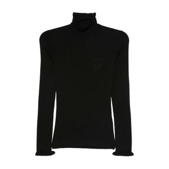 Valentino Garavani Turtlenecks, female, Black, Size: XL Turtleneck with ruffles