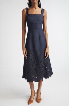 Veronica Beard Rosaura Eyelet Embroidery Denim Dress in Indigo Rinse at Nordstrom, Size 00