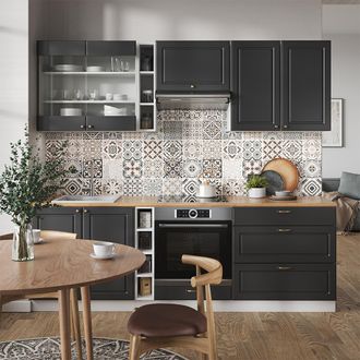 Vicco Mueble De Cocina Fame-line, Antracita-oro/blanco, 235 Cm Sin Encimera