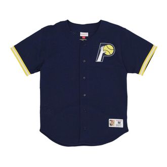 Mitchell & Ness Gametime Mesh Button Front Coat - Heren - Korte mouwen Overhemden - Blauw - XL - Polyester - Overhemden