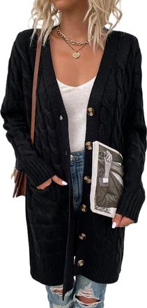 Generic Womens Cable Knit Long Cardigan, V-Neck Button Down Sweater, Multiple Colors, Chunky Knit, Oversized Fit with Pockets (UK, Alpha, XL, Regular, Regular