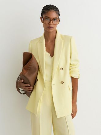 Reiss Yellow Double-breasted Peak-lapel Suit Jacket, 14
