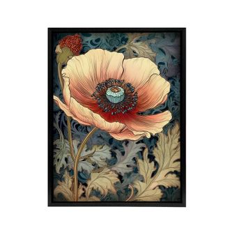 Artery8 Peach Anemone Flower Art Nouveau Framed Canvas Wall Art Print | Size: W24 x H32
