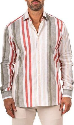 Maceoo Fibonacci Marthy Contemporary Fit Button-Up Shirt in White/multi at Nordstrom, Size 4