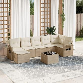 vidaXL Vidaxl - Juego De Sof&aacute;s De Jard&iacute;n Con Cojines Beige 8 Pzas Rat&aacute;n Pe