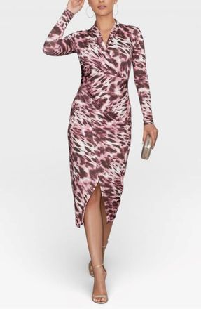 Rachel Roy Bret Wrap Front Midi Dress in Mauve Animal at Nordstrom, Size X-Small