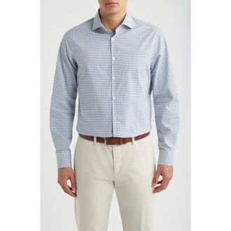 Canali Regular Fit Windowpane Cotton Button-Up Shirt in Light Blue at Nordstrom, Size Xx-Large