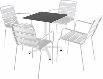 Oviala Mesa reclinable laminada negra de 60x60 cm y 4 sillas de metal blanco