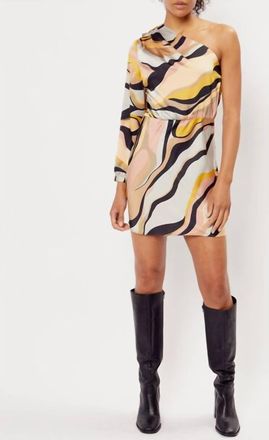 See U Soon Tiger Print One Shoulder Satin Mini Dress In Gray Multi