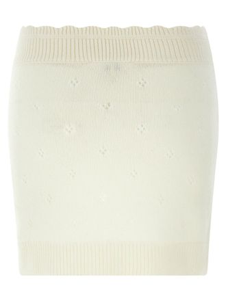 Chlo&eacute; Jacquard Logo Openwork Knit Skirt - Cream