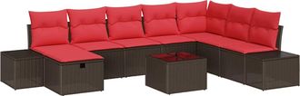 vidaXL Conjunto De Sof&aacute; De Jard&iacute;n 9 Uds. Marr&oacute;n Rat&aacute;n Sint&eacute;tico Vidaxl