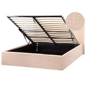 Beliani Cama Tapizada En Boucl&eacute; 120 X 200 Cm Con Almacenaje Aspecto Minimalista Beige Orbey