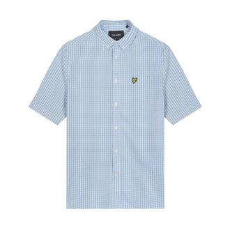 Lyle & Scott Short Sleeve Shirts, male, Blue, S, Slim Fit Gingham Shirt Light Blue