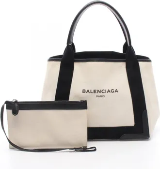 Balenciaga Black White Canvas Leather Handbag Pouch Tote Bag (Pre-Owned)