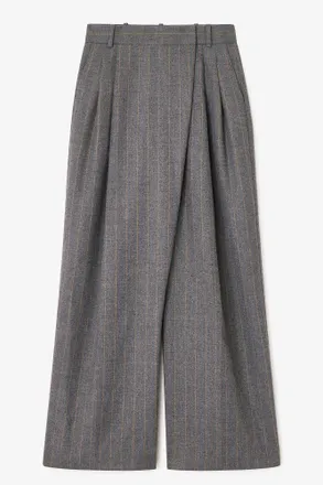 Ganni Grey Stripe Cross-over Pants - Size 36 Wool