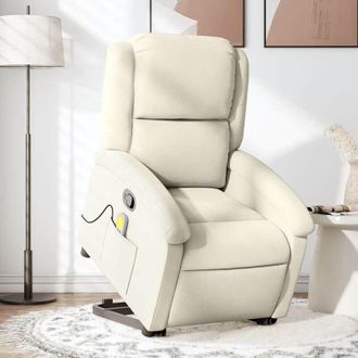 vidaXL Poltrona Alzapersona Massaggiante Reclinabile Crema in Velluto - Vidaxl