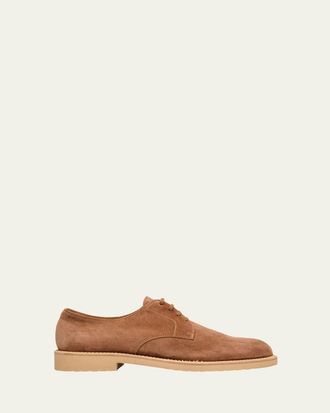 Brunello Cucinelli Mens Suede Tonal-Sole Derby Shoes