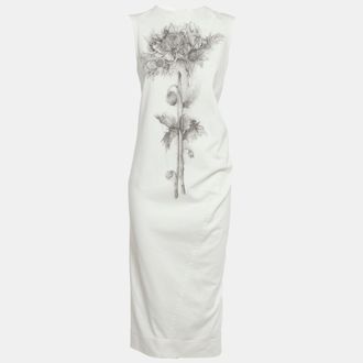 Sportmax White Floral Print Denim Midi Dress