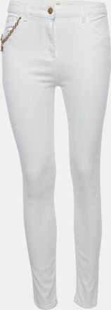 Elisabetta Franchi White Cotton Lock Charm Detail Skinny Jeans M Waist 29