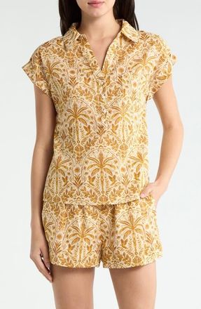 Sugarlips Calina Tropical Cory Button-Up Top in Cream-Brown at Nordstrom, Size X-Small