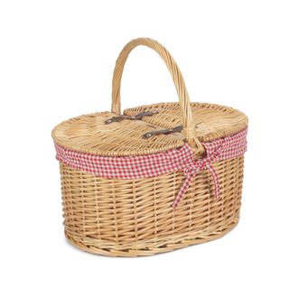 Red Hamper Wicker Red Check Lining Oval Picnic Basket