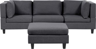 Beliani Sof&aacute; Modular Moderno 3 Plazas Tapizado Tela Poli&eacute;ster Respaldo Acolchado Con Otomana Gris Oscuro Unstad