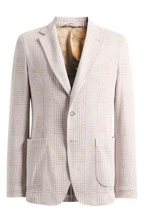 Emanuel Berg Prince of Wales Check Knit Cotton & Linen Sport Coat in Light Beige at Nordstrom, Size 48