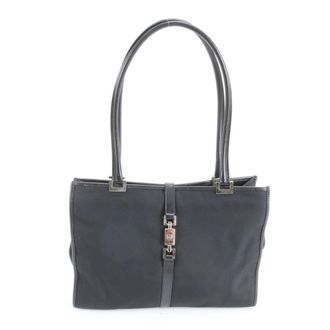 Gucci Black Leather Nylon Shoulder Bag Tote Bag (Pre-Owned)